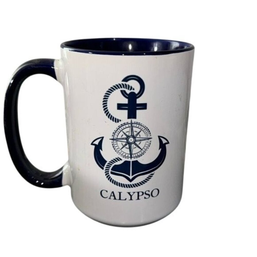 Nautical Calypso Anchor & Compass Mug By Zazzle Navy & White 11 Oz Coffee Cup